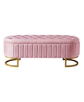 Streamdale Furniture Pink Velvet Storage Ottoman with Button Tufted Design