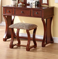 Cherry Mdf Vanity Set with Mirror, Stool & Drawers