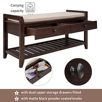 Shoe Rack With Cushioned Seat And Drawers, Multipurpose Entryway Storage Bench