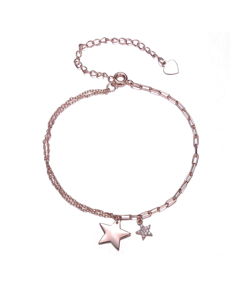 GiGiGirl 18K Rose Gold Plated Cubic Zirconia Adjustable Star Charm Bracelet for Teens
