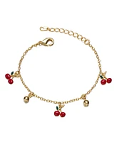 GiGiGirl 14k Yellow Gold Plated Adjustable Bracelet with Red Enamel Cherry Charms for Kids