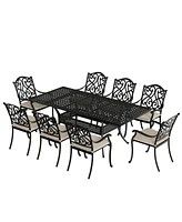 Mondawe 9 Pieces All-Weather Rectangular Outdoor Dining Set with Cushions