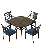 Mondawe 5 Pieces Round Cast Aluminum Outdoor Dining Set with Cushions