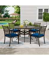 Mondawe 5 Pieces Round Cast Aluminum Outdoor Dining Set with Cushions