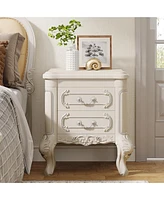 Tribesigns White Nightstand Set of 2, End Table with 2 Drawers, Carved Bedside Tables, Side Table for Bedroom, Living Room, Classic Bedroom Furniture