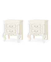 Tribesigns White Nightstand Set of 2, End Table with 2 Drawers, Carved Bedside Tables, Side Table for Bedroom, Living Room, Classic Bedroom Furniture