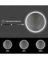 Streamdale Furniture 32 X 32 Inch Round Frameless Led Illuminated Bathroom Mirror, Touch Button Defogger, Metal