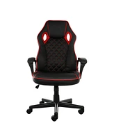 Elama High Back Adjustable Faux Leather Office Chair in Black and Red Trim