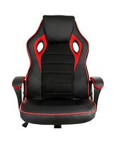 Elama High Back Adjustable Faux Leather Office Chair with Mesh and Fabric in Black and Red Trim