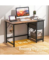 Costway 48" Home Office Desk with Storage Headphone Hook Shelf & 2 Drawers Laptop Desk