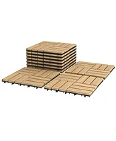 Slickblue 10 Pieces 12 x 12 Inch Acacia Wood Interlocking Check Deck Tiles