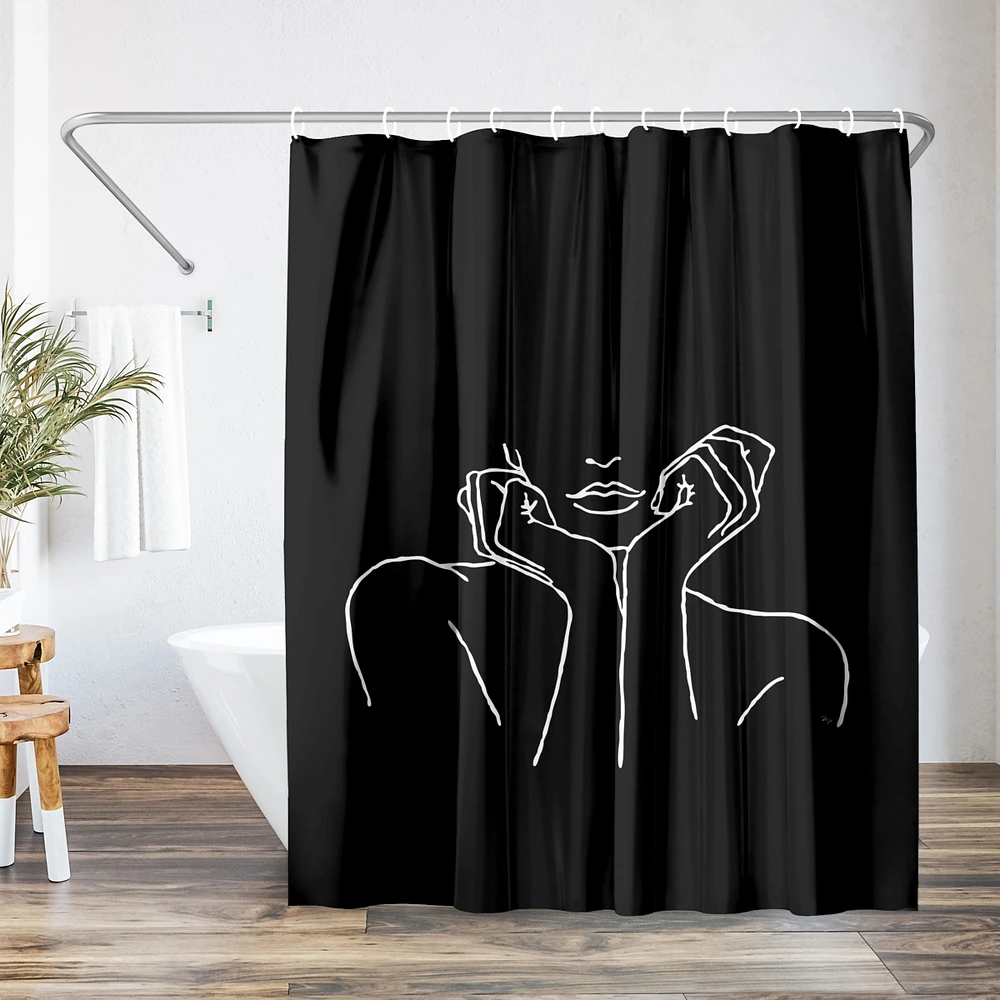 71x74 Abstract Shower Curtain - Thinking Black by Martina