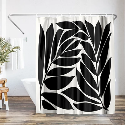 Americanflat 71x74 Floral Shower Curtain - Black Seagrass Shapes by Modern Tropical