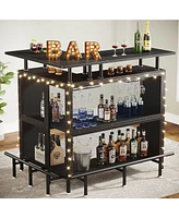 Tribesigns Home Bar Unit, L-Shaped Bar Table with Stemware Racks and 2