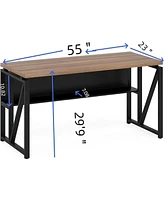 Tribesigns 55 inches Computer Desk with Bottom Stoage Shelf Home Office Desk Writing Table for Workstation,Dark Walnut & Steel Leg