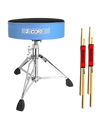 5 Core Drum Throne Comfortable Velvet Padded Stool Swivel Height Adjustable Music Dj Chair Heavy Duty Seat for Drummer Kids & Adults Ds Ch Blu Vel Hd