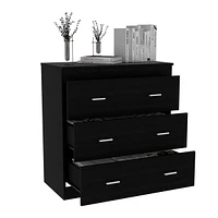 Georgia Three Drawer Dresser, Metal Handles, Superior Top - Black