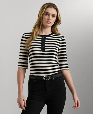 Lauren Ralph Women's Striped Henley Tee