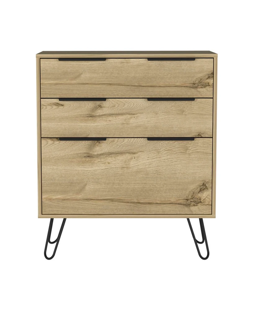 Simplie Fun Augusta Dresser, Hairpin Legs, Three Drawers, Superior Top - Light Oak