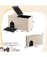 Costway Cat Litter Box Enclosure Hidden Furniture Washroom Shoe Storage Bench