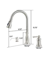 Mondawe Luxury 3 holes Widespread Single Handle Kitchen Faucet with 360 Degree