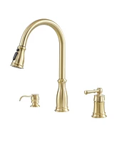 Mondawe Luxury 3 holes Widespread Single Handle Kitchen Faucet with 360 Degree
