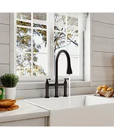 Mondawe 3 Way Spray Function Bridge Kitchen Faucet with Pull Down Sprayer 8" Widespread 360 Swivel Spout