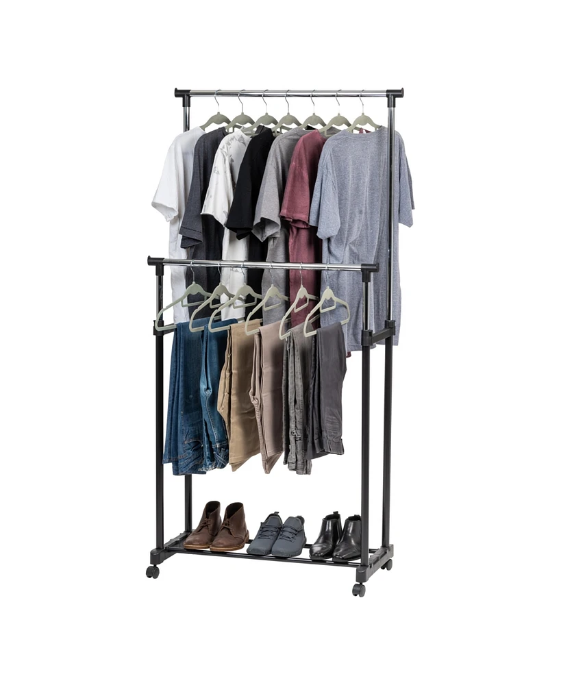 Iris Usa Adjustable Double Rod Clothes Rack, Garment Rack, Clothing Rack with Wheels