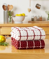 Design Imports Washed Waffle Collection Oversized Preshrunk Ultra Absorbent, Dishtowel Set, 20x30", Barn Red, 2 Piece