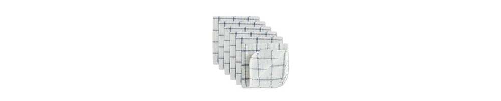 Design Imports Scrubber Dishcloths Collection Windowpane Dishrag Set, 12x12", White/Stonewash Blue Stripe, 6 Piece