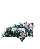 Bebejan Wild Flowers on Teal Bedding 200 Thread Count 100% Cotton Sateen 5 Piece Reversible King Size Comforter Set