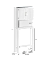 Kleankin Modern Over The Toilet Storage Cabinet, Double Door Over Toilet Bathroom Organizer with Adjustable Shelf and Open Shelf, White