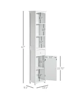 Homcom Tall Bathroom Cabinet Storage Shelves Cupboard Unit Wooden Free Stand w/ Drawer, White