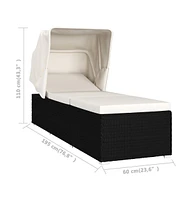 vidaXL Sun Lounger with Canopy and Cushion Poly Rattan Cream White