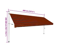 vidaXL Manual Retractable Awning 157.5" Orange and Brown