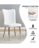 Simplie Fun Modern minimalist dining chairs, office chairs. 2piece set of white Pu seats with silver metal legs. Suitable for restaurants, living room