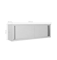 vidaXL Kitchen Wall Cabinet with Sliding Doors 59.1"x15.7"x19.7" Stainless Steel