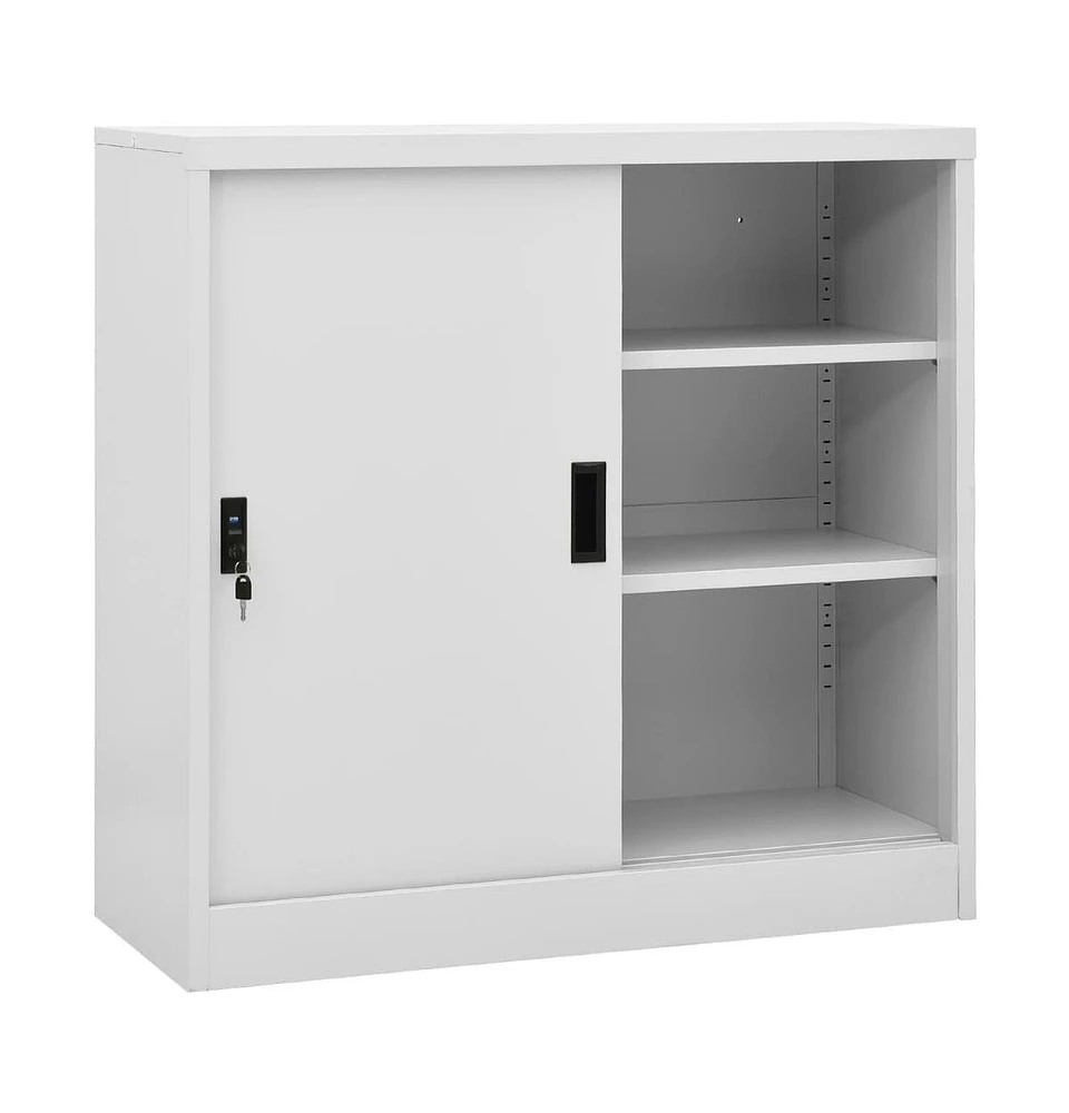 vidaXL Office Cabinet with Sliding Door Light Gray 35.4"x15.7"x35.4" Steel