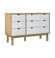vidaXL Drawer Cabinet Otta Brown&White 43.7"x16.9"x28.9" Solid Wood Pine