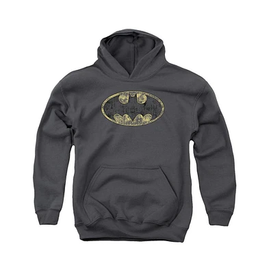 Batman Boys Youth Tattered Logo Pull Over Hoodie / Hooded Sweatshirt