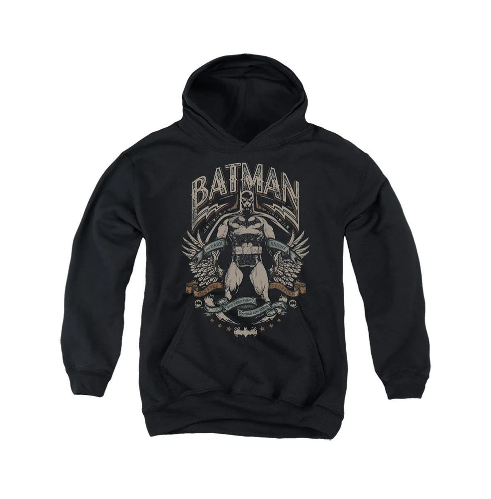 Batman Boys Youth Gotham Hero On Black Pull Over Hoodie / Hooded Sweatshirt