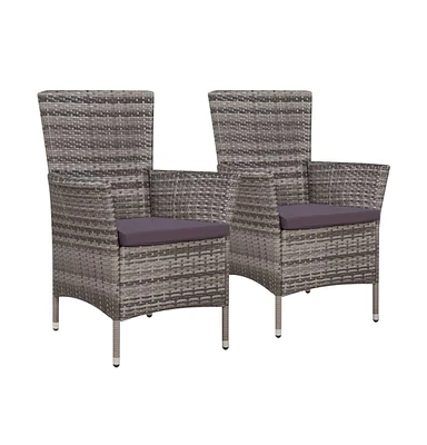 vidaXL Patio Chairs 2 pcs with Cushions Poly Rattan Gray