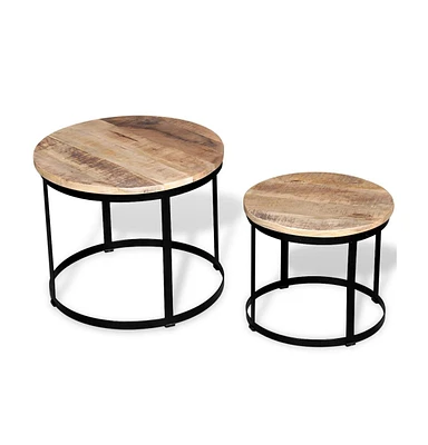 vidaXL Two Piece Coffee Table Set Rough Mango Wood Round 15.7"/19.7"