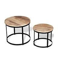 vidaXL Two Piece Coffee Table Set Rough Mango Wood Round 15.7"/19.7"