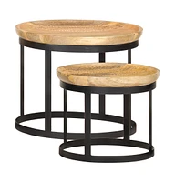 vidaXL Round Side Tables 2 pcs Solid Mango Wood and Steel