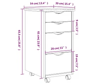 Rolling Cabinet with Drawers Moss White Solid Wood Pine