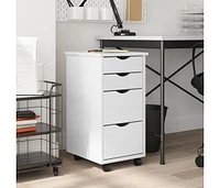 Rolling Cabinet with Drawers Moss White Solid Wood Pine