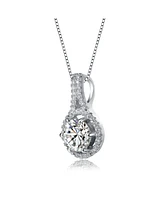 Rachel Glauber White Gold Plated with Cubic Zirconia Small Round Solitaire Pendant Necklace