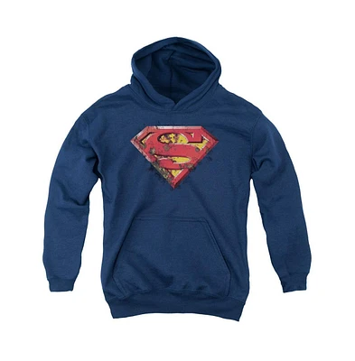 Superman Boys Youth Rusted Shield Pull Over Hoodie / Hooded Sweatshirt