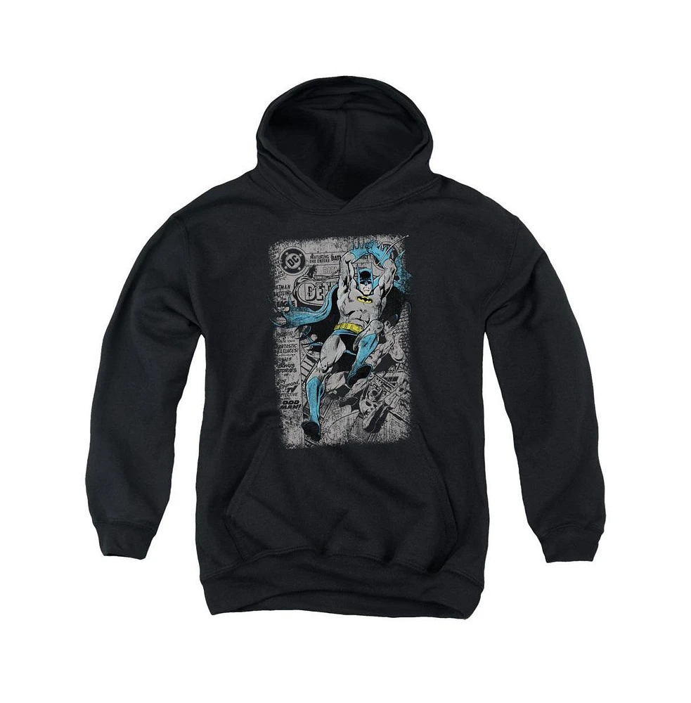 Batman Boys Youth Detective 487 Distress Pull Over Hoodie / Hooded Sweatshirt